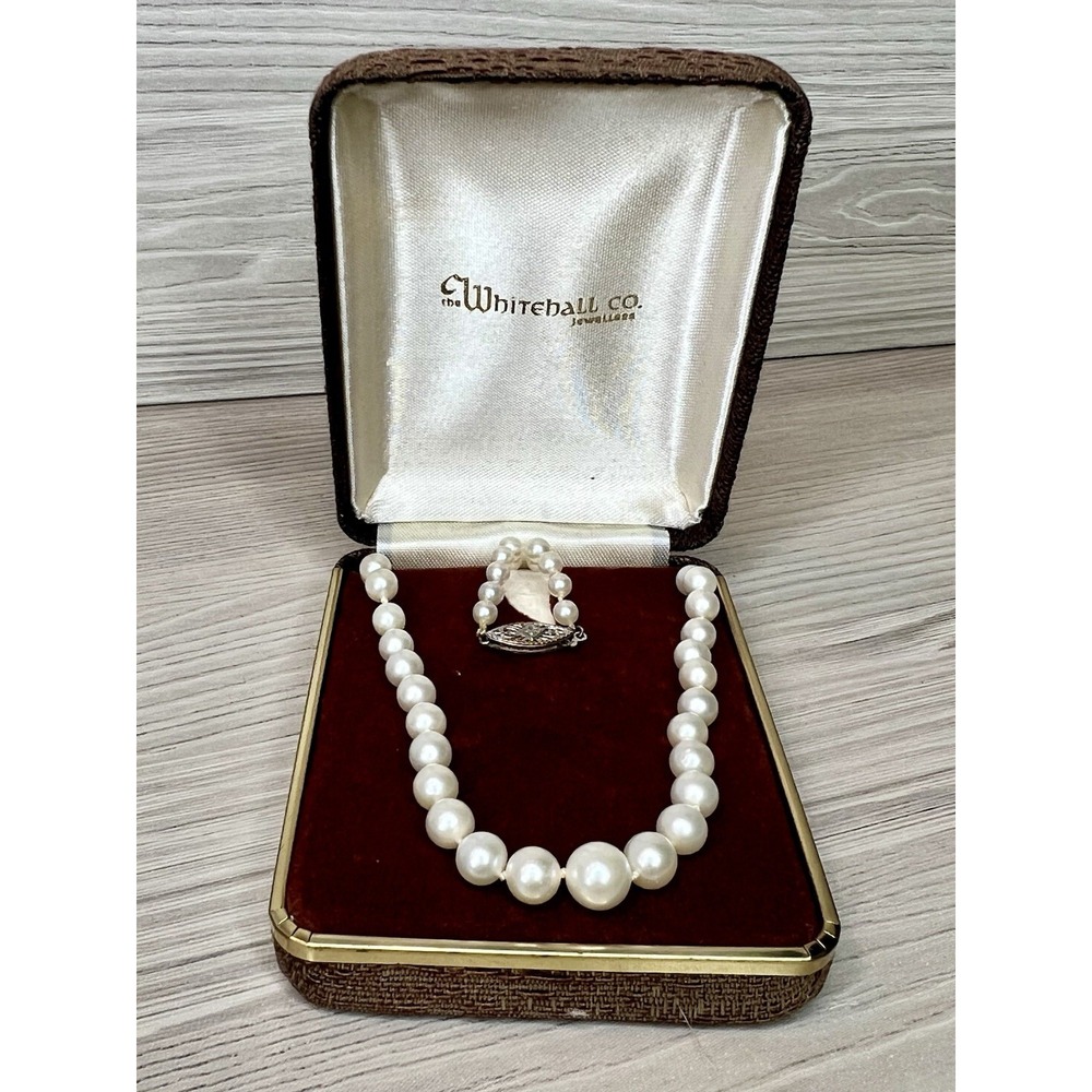 Antique Whitehall Co Jewellers Pearl Strand Necklace 18" 14K Yellow Gold Clasp